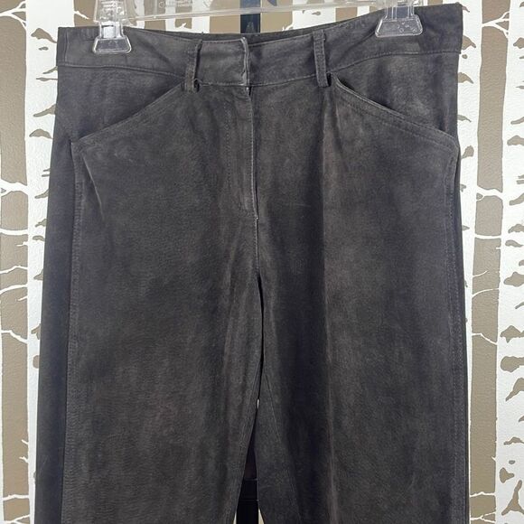 DKNY Skyline Suede Leather Pant 2 Dark Brown - Picture 9 of 14